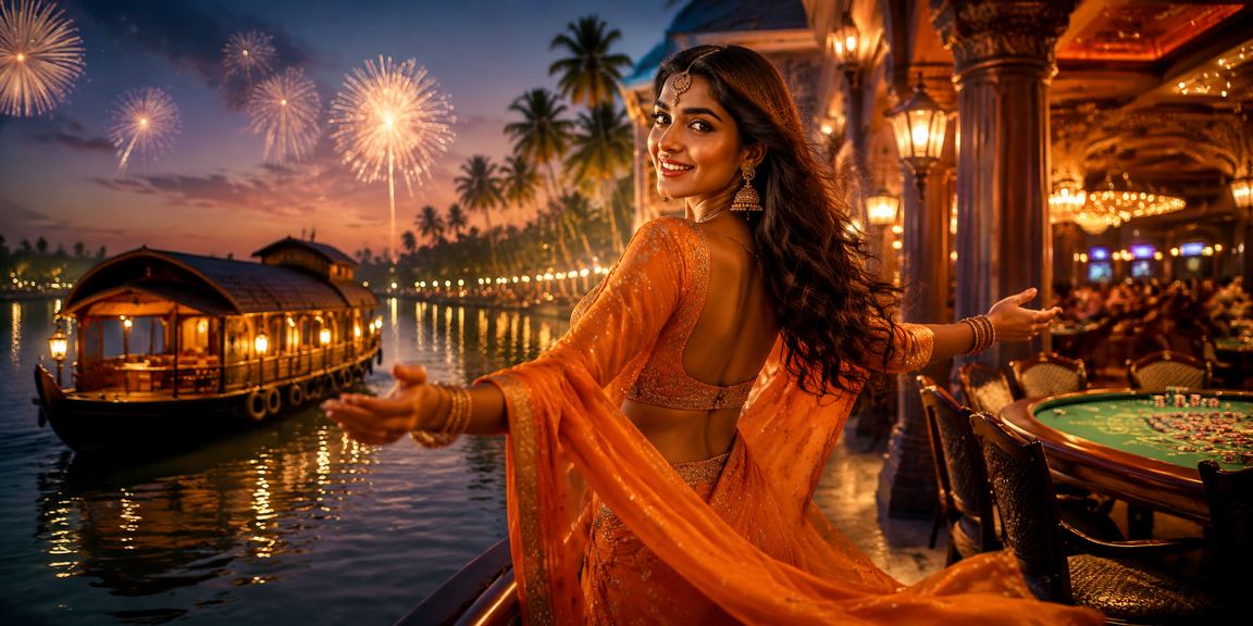 Indian player celebrating live casino win with excitement in Kerala setting